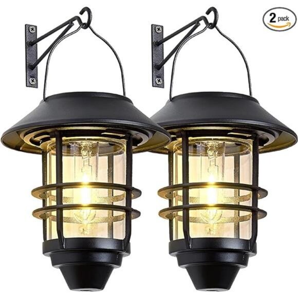 2 Pack Hanging Wireless Waterproof Solar Lantern Lights with Wall Mount Kit - Picture 7 of 7